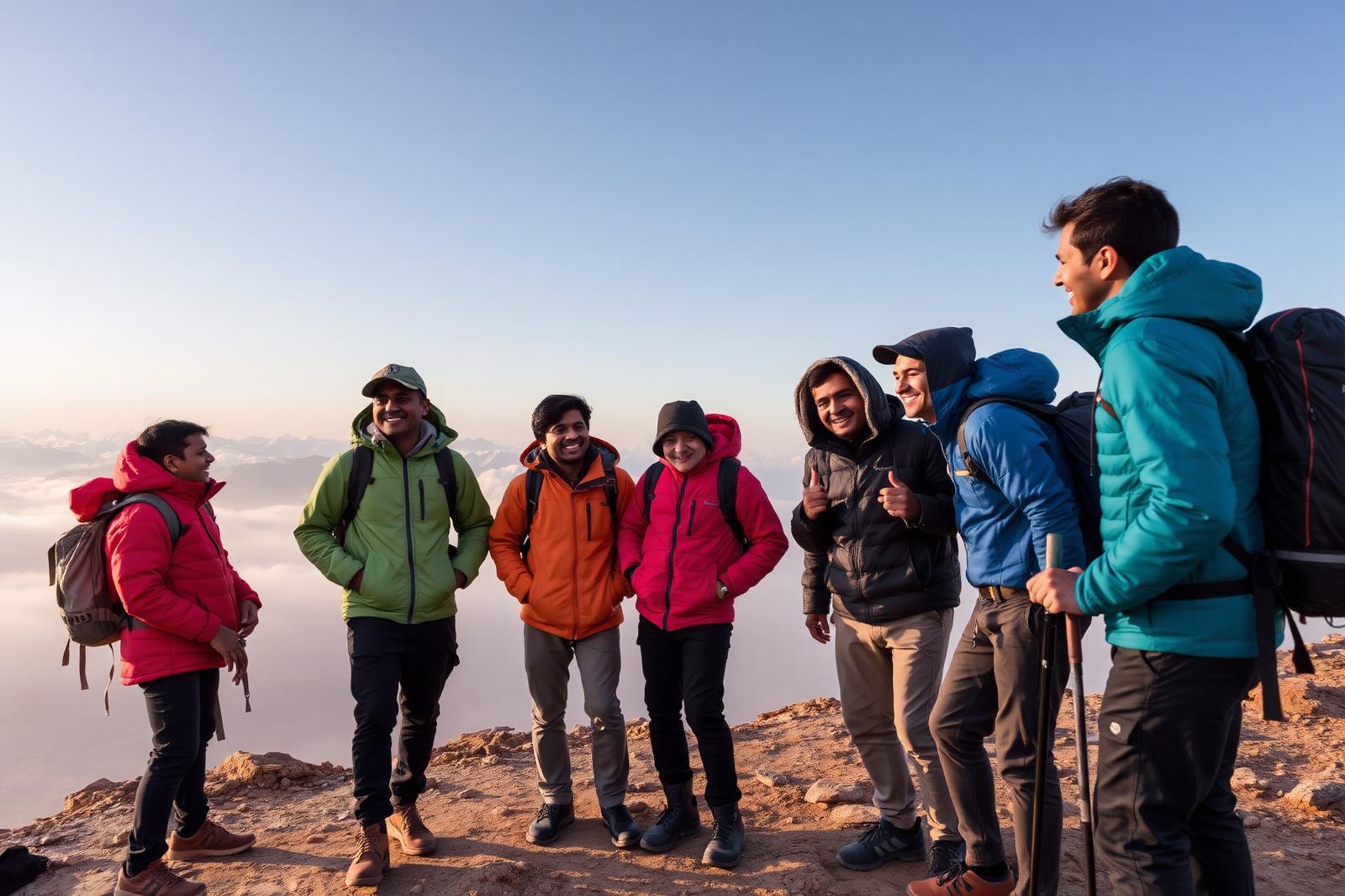 Wandrcrew trek leaders laughing on a Himalayan viewpoint